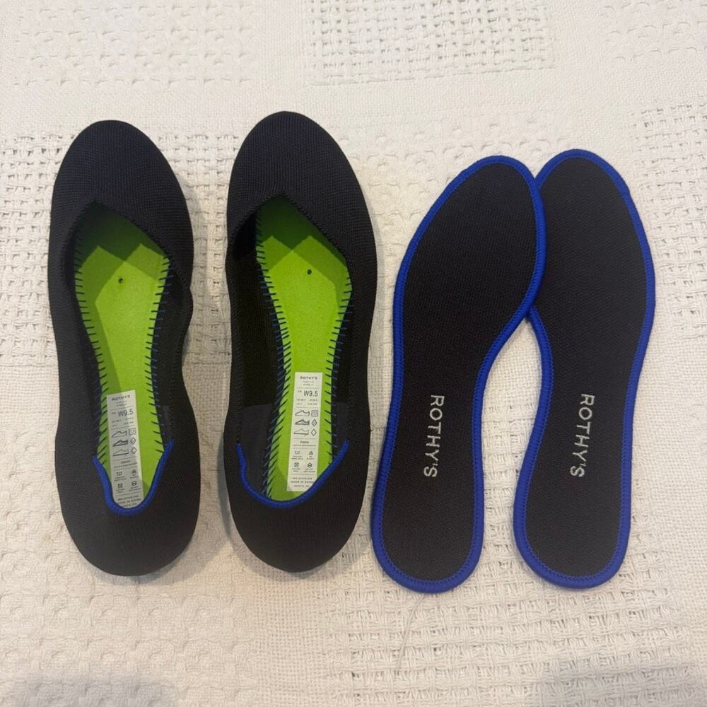 Rothy's Black Knit Flats with Blue Trim - Picture 5 of 10